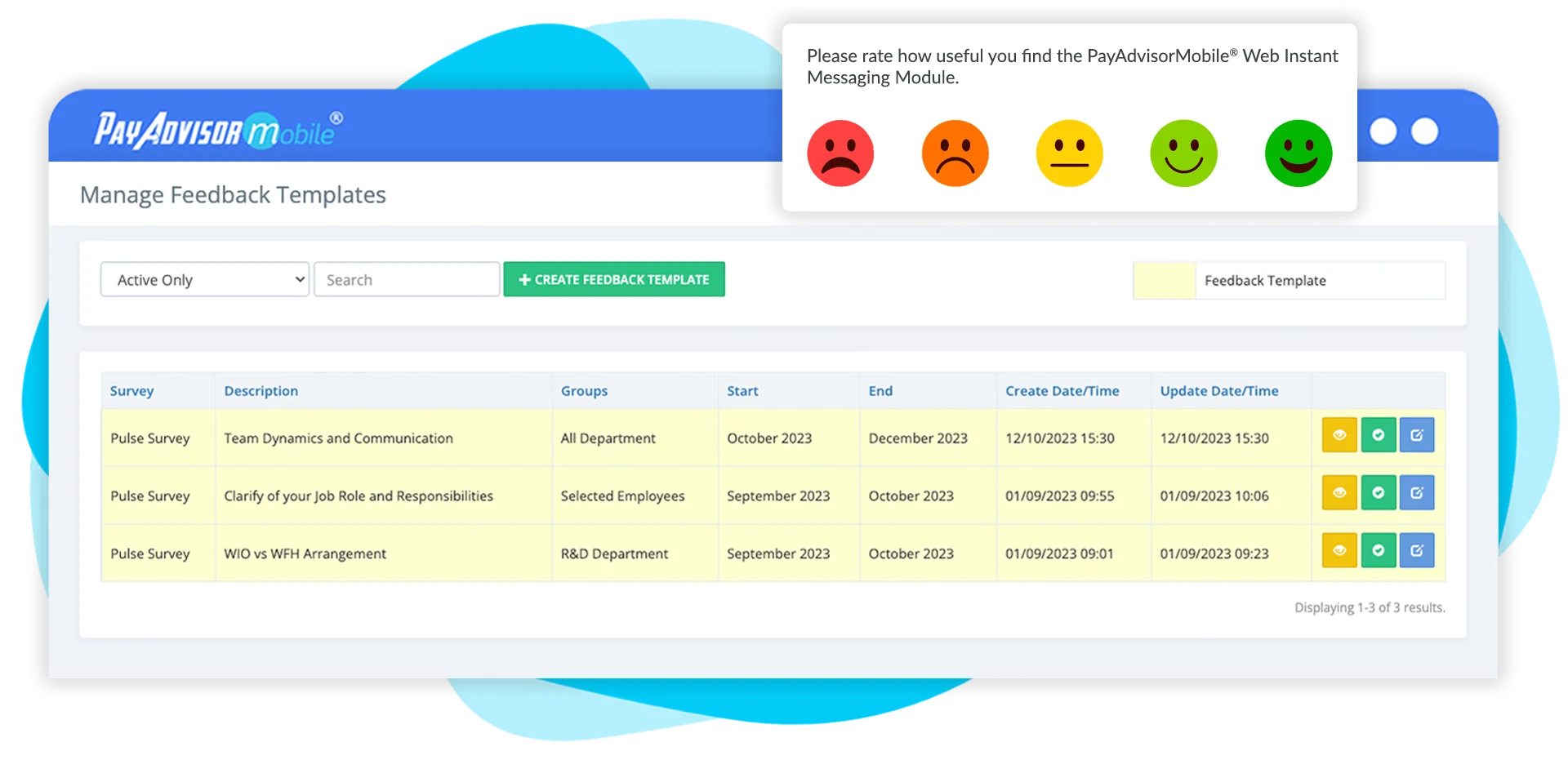 PayAdvisorMobile® employee feedback system analytics dashboard