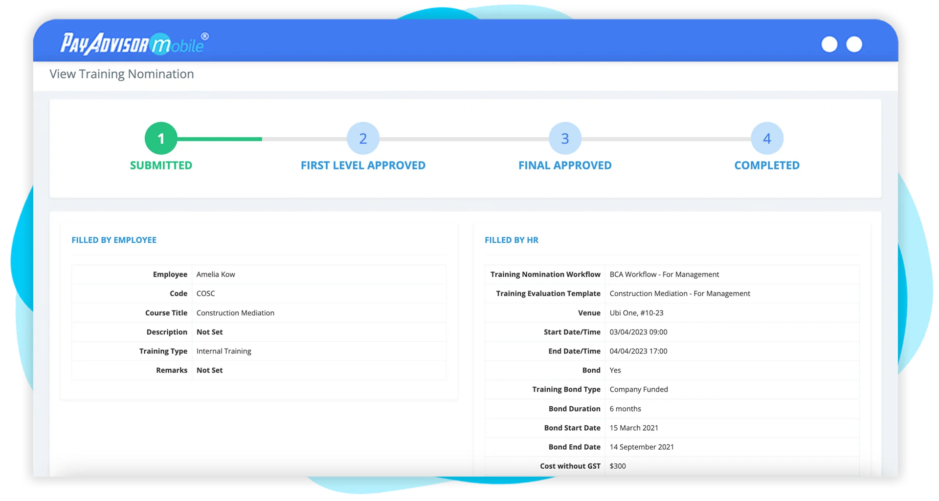 PayAdvisorMobile® training and development module dashboard screenshot